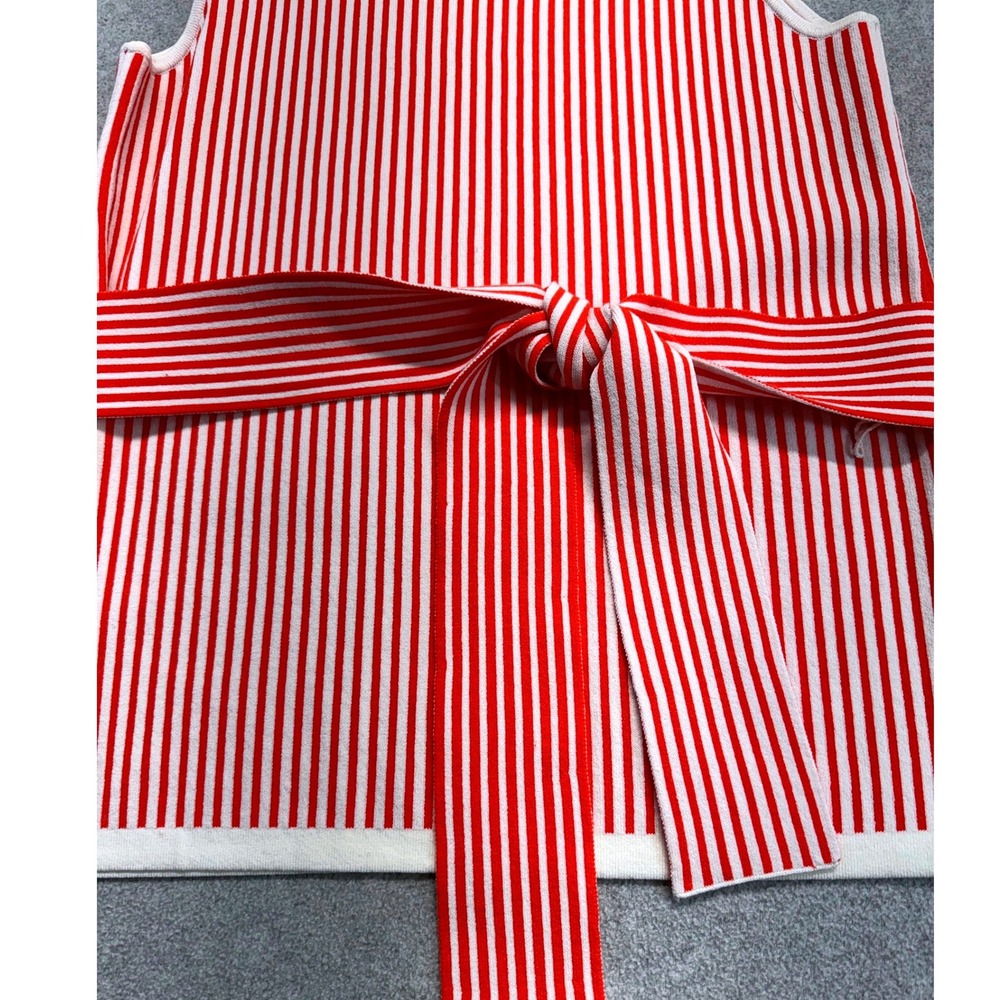 Ann Taylor XS Red White Striped Sleeveless Knit Tie Waist Sweater Tank Top Work - Picture 3 of 9
